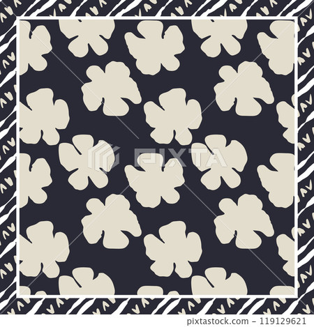 Monochrome black and white brush strokes inky flowers scarf or bandana design 119129621