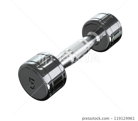Round Chrome Dumbbell with number 5, weightlifting gym equipment side view Round Chrome Dumbbell with number 5, weightlifting gym equipment side view 119129961