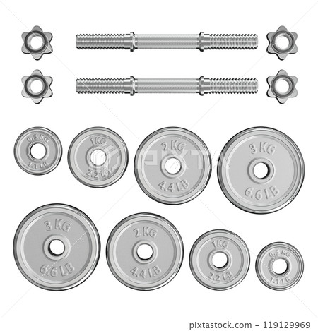 Parts of cast iron chrome Adjustable Dumbbel, rod handle, weight plates Parts of cast iron chrome Adjustable Dumbbel, rod handle, weight plates 119129969