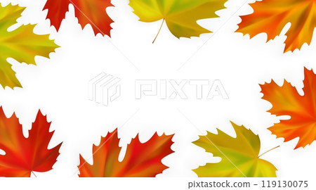 Autumn maple leaves background. Fall frame with realistic maple leaves on white background. Vector illustration 119130075