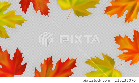 Autumn maple leaves background. Fall frame with realistic maple leaves on transparent background. Vector illustration Autumn maple leaves background. Fall frame with realistic maple leaves on transparent background. Vector illustration 119130076