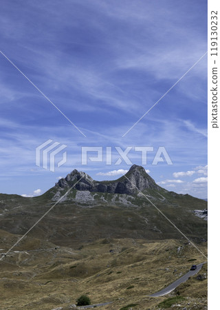 Montenegro, Durmitor National Park landscape. Twin peak of the Sedlena Greda 119130232