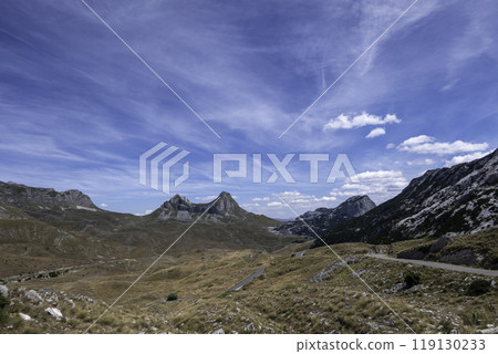 Montenegro, Durmitor National Park landscape. Twin peak of the Sedlena Greda 119130233