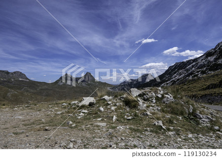 Montenegro, Durmitor National Park landscape. Twin peak of the Sedlena Greda 119130234