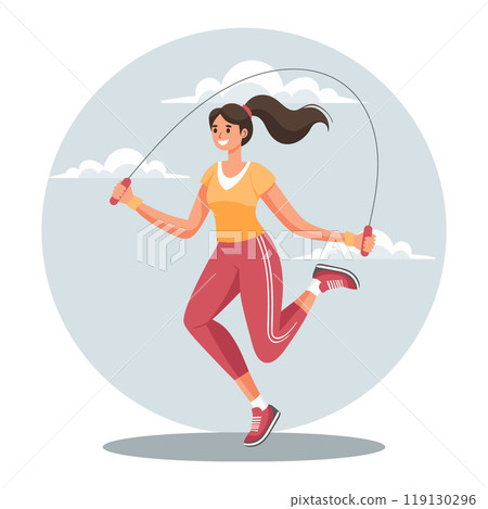Young woman jumping rope. Sport and health concept. Lifestyle illustration. 119130296