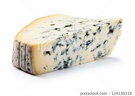 Gorgonzola Blue Cheese Wedge Close Up isolated on White Background. 119130316