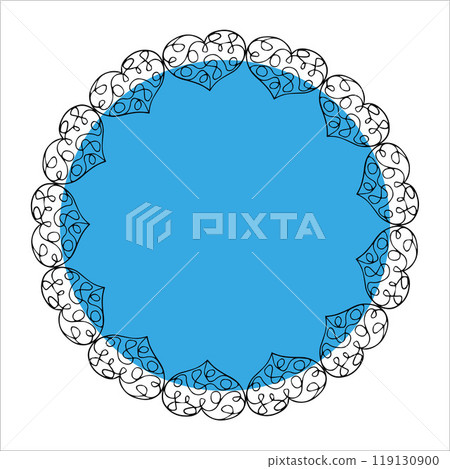 Blue circle frame made of black doodle hearts Blue circle frame made of black doodle hearts 119130900