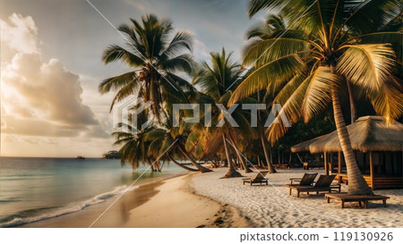 Tropical Beach with Palm Trees in the Maldives Tropical Beach with Palm Trees in the Maldives 119130926