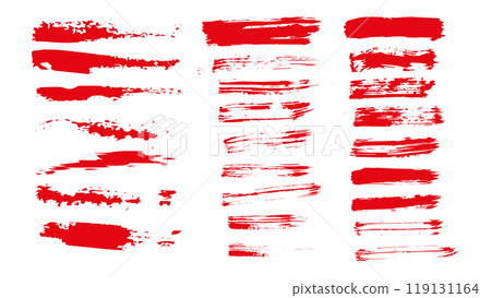 Collection of vector red brush strokes and banners, hand drawn thick lines and rectangular shapes, set of red curved and straight brush strokes on white background for decoration and design 119131164
