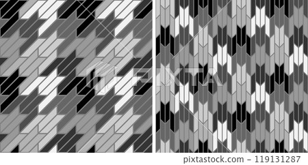 Black white seamless a large checked pattern with notched corners suggestive of a canine tooth. 119131287