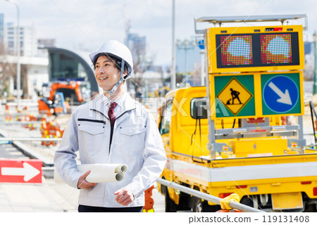 Site supervisor standing at the construction site Site supervisor standing at the construction site 119131408
