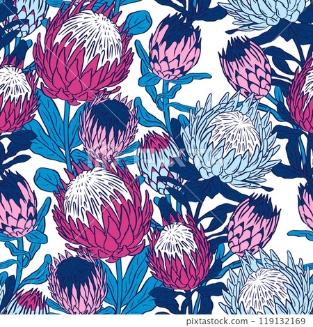 Seamless pattern with protea flowers on white background Seamless pattern with protea flowers on white background 119132169
