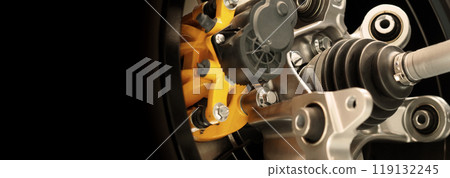 Car suspension and drive shaft. Structure of EV car spare parts. Such as Front or Rear suspension Shock absorber suspension Brake. Elements of the suspension and Chassis structure. Car service repair. 119132245
