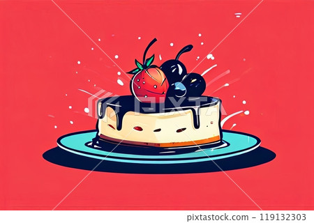 Cheesecake features smooth, creamy base that is elegantly topped with glossy layer of caramel icing, which drips slightly down sides. For advertise cafe, patisserie, restaurant, food blog, cookbook. 119132303