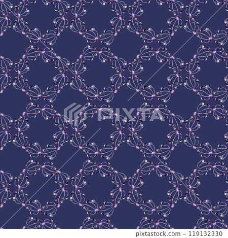 Seamless pattern with purple toadstools. Watercolor illustration of magic mushrooms in a realistic style on a blue background. Template design element for Halloween prints, fairy tales 119132330
