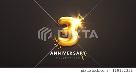 Third anniversary celebration. 3d golden number 3 119132331