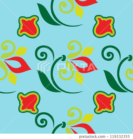 Floral pattern Tatar Native Ornamental border with tulips. Culture of the Tatar people, symbols of green and red Floral pattern Tatar Native Ornamental border with tulips. Culture of the Tatar people, symbols of green and red 119132355