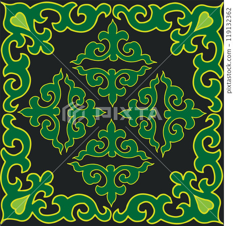 Floral pattern Tatar Native Ornamental border with tulips. Culture of the Tatar people, symbols of green and red Floral pattern Tatar Native Ornamental border with tulips. Culture of the Tatar people, symbols of green and red 119132362