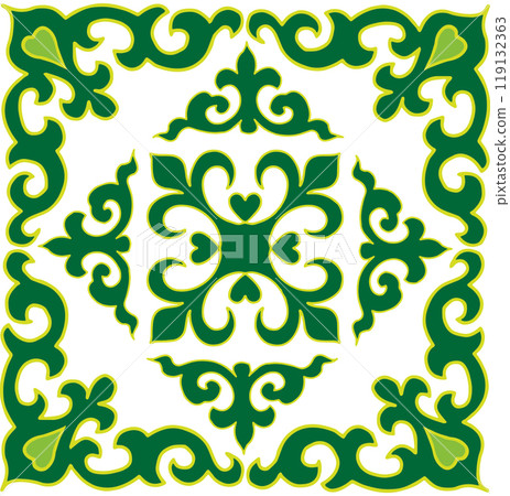 Floral pattern Tatar Native Ornamental border with tulips. Culture of the Tatar people, symbols of green and red 119132363