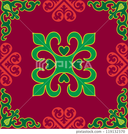 Floral pattern Tatar Native Ornamental border with tulips. Culture of the Tatar people, symbols of green and red 119132370