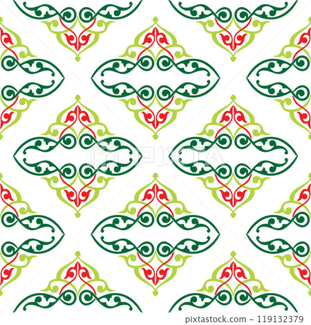 Floral pattern Tatar Native Ornamental border with tulips. Culture of the Tatar people, symbols of green and red 119132379
