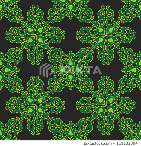 Tatar Native Ornamental border in Arabic style. Ornamental circle with colorful gradients in tatar tradition. Floral pattern with tulips 119132394