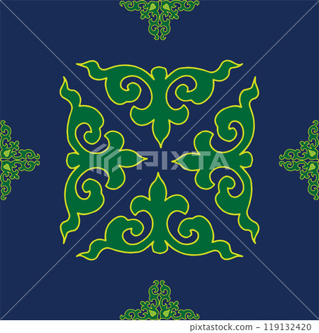 Tatar Native Ornamental border in Arabic style. Ornamental circle with colorful gradients in tatar tradition. Floral pattern with tulips 119132420