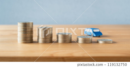 Coins and cars lined up, asset depreciation, useful life Coins and cars lined up, asset depreciation, useful life 119132750