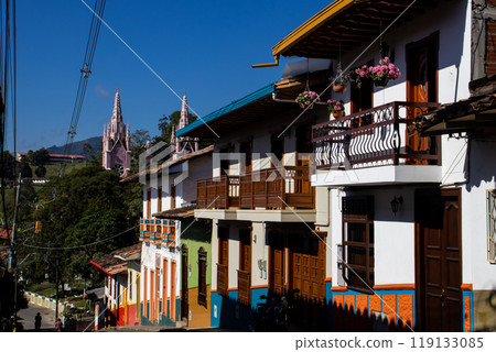 Beautiful streets of the Heritage Town of Jerico located in the Department of Antioquia in Colombia. 119133085