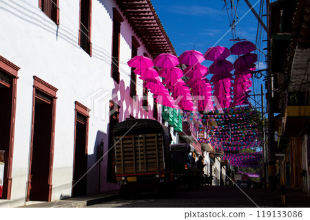 Beautiful streets of the Heritage Town of Jerico located in the Department of Antioquia in Colombia. 119133086
