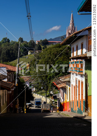 Beautiful streets of the Heritage Town of Jerico located in the Department of Antioquia in Colombia. 119133092