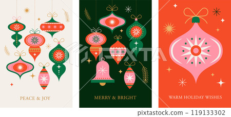 Christmas cards in modern minimalist geometric style. Merry Christmas colorful illustration in flat 119133302