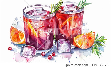 These ice sangria cocktails, garnished with vibrant citrus slices, showcase a refreshing blend of fruity flavors, ideal for summer parties or relaxation moments These ice sangria cocktails, garnished with vibrant citrus slices, showcase a refreshing blend of fruity flavors, ideal for summer parties or relaxation moments 119133370