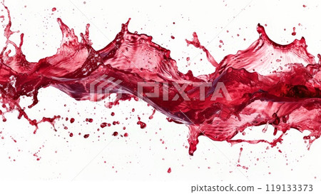 The dynamic splash of red wine creates a striking visual against a pristine white background, showcasing the beauty and fluidity of this rich beverage in motion The dynamic splash of red wine creates a striking visual against a pristine white background, showcasing the beauty and fluidity of this rich beverage in motion 119133373