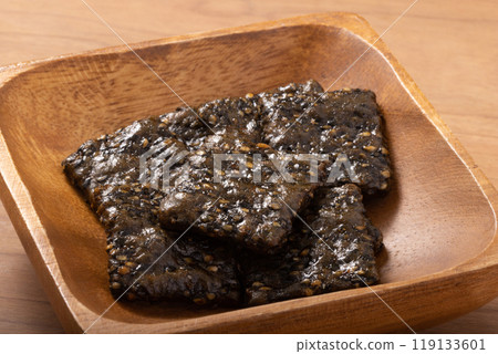 Black sesame rice crackers Black sesame rice crackers 119133601