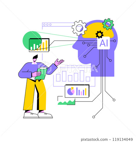 Interactive Data Visualization by AI abstract concept vector illustration. 119134049