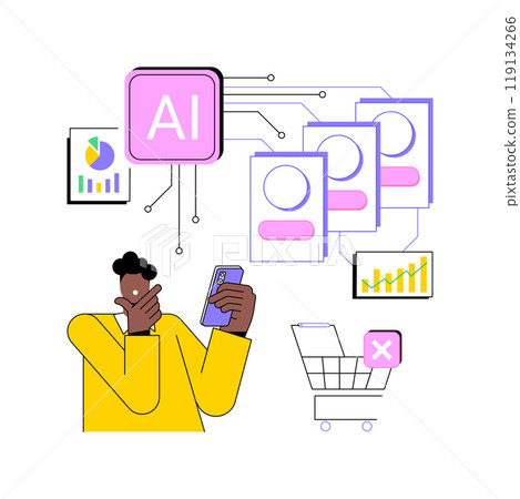 AI-Reduced Cart Abandonment Rates abstract concept vector illustration. AI-Reduced Cart Abandonment Rates abstract concept vector illustration. 119134266