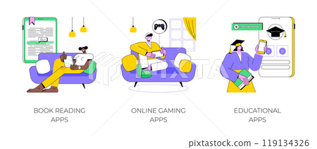 Education and entertainment apps isolated cartoon vector illustrations. 119134326