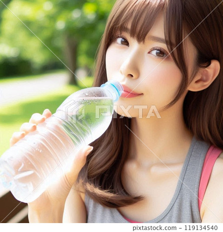 塑料瓶的婦女飲用水 塑料瓶的婦女飲用水 119134540