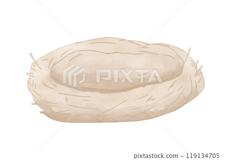Nest of Birds and Dinosaur oval with branches brown watercolor digital style illustration color children's light and bright for printing and web use	 119134705