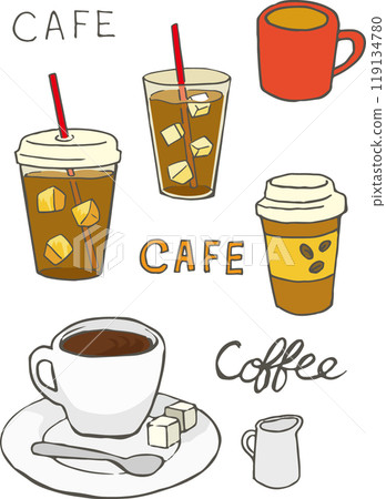 Cold coffee, hot coffee and takeaway illustration 119134780