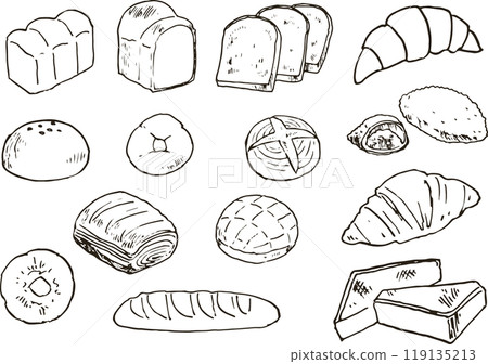 各種麵包的黑白鋼筆畫插圖 119135213