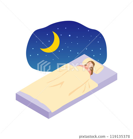 晚上睡在床上的女人插畫 119135378