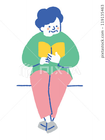 老婦人坐著看書_color 老婦人坐著看書_color 119135463