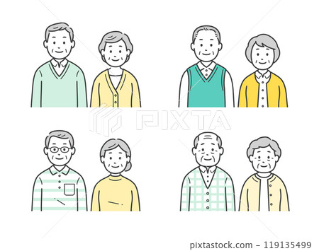 Set of upper body illustrations of elderly couples in various clothes Set of upper body illustrations of elderly couples in various clothes 119135499