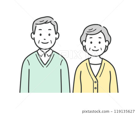 Upper body illustration of an elderly couple standing side by side 119135627