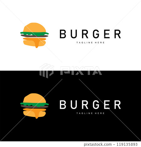 Burger Logo Vector Bread, Meat And Vegetable Fast Food Illustration Design 119135893
