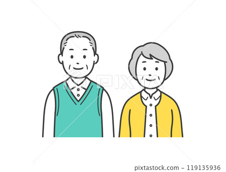 Upper body illustration of an elderly couple standing side by side 119135936