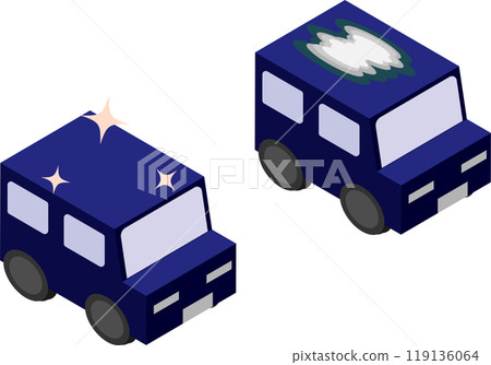 天花板油漆脫落的汽車和重新噴漆的汽車的等距圖像素材 119136064