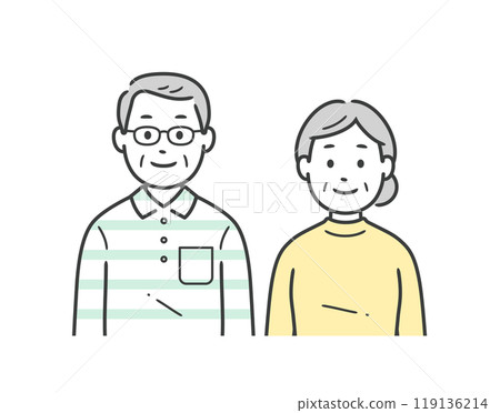 一對老年男女夫婦並排站立的上半身插圖 119136214